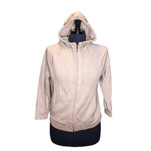Kate Hill Tan Gold Hoodie 3/4 Length Sleeve Sweatshirt Full Zip Size M